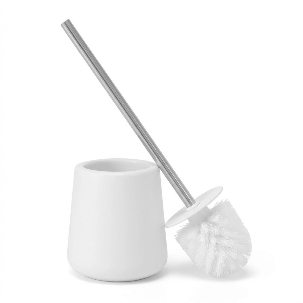 Set accessori bagno completo da 4 pezzi in ceramica bianca e cromo Sidney