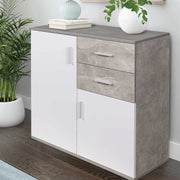 Mobile Cassettiera Moderna 2 Porte 2 Cassetti Design Minimal Bianco Grigio 82cm