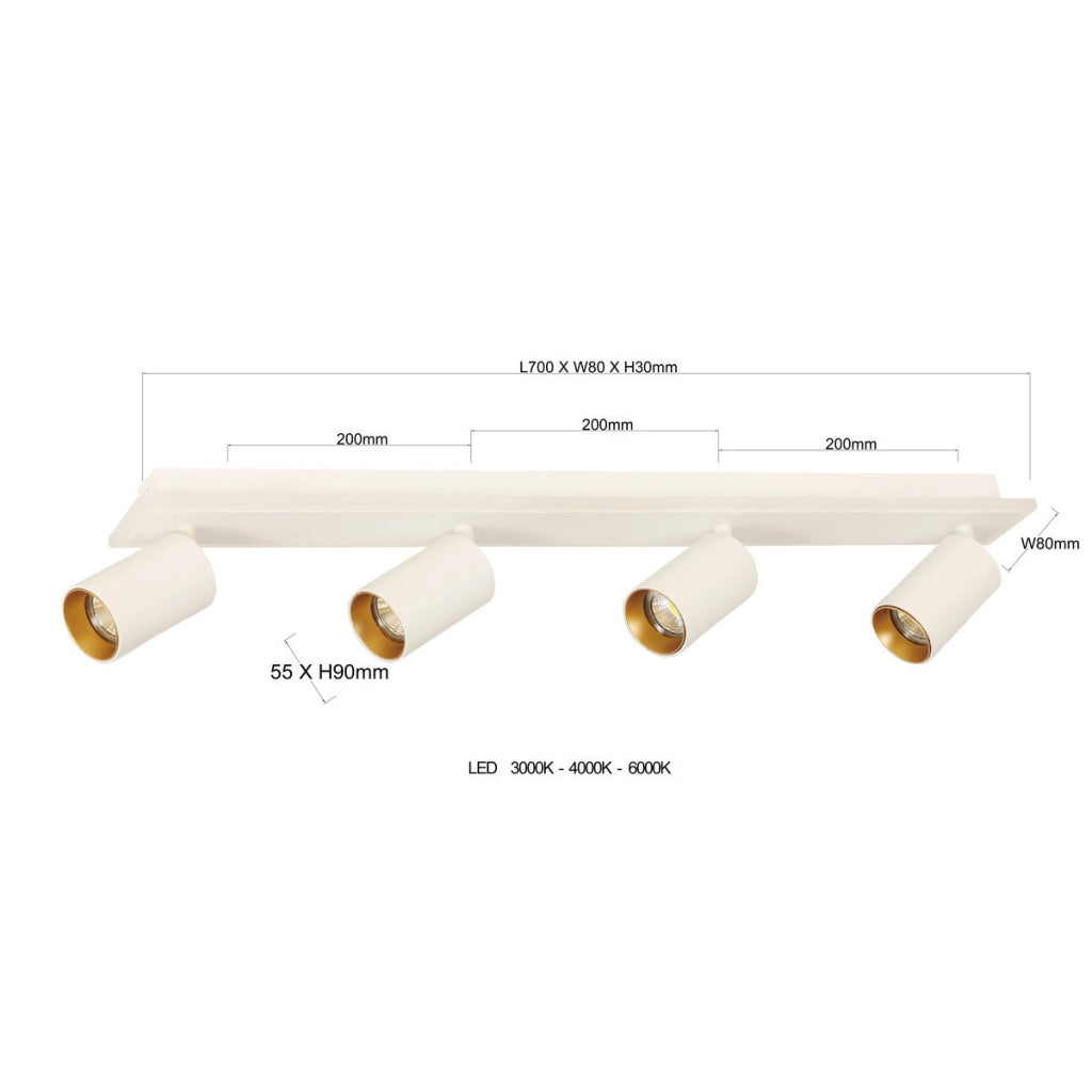 Plafoniera Parma bianca/oro 4xGU10 LED Light Prestige