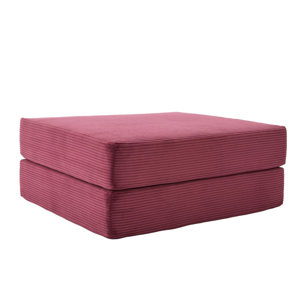 Pouf trasformabile in letto singolo in corduroy bordeaux; 109 x 95 x 43 cm