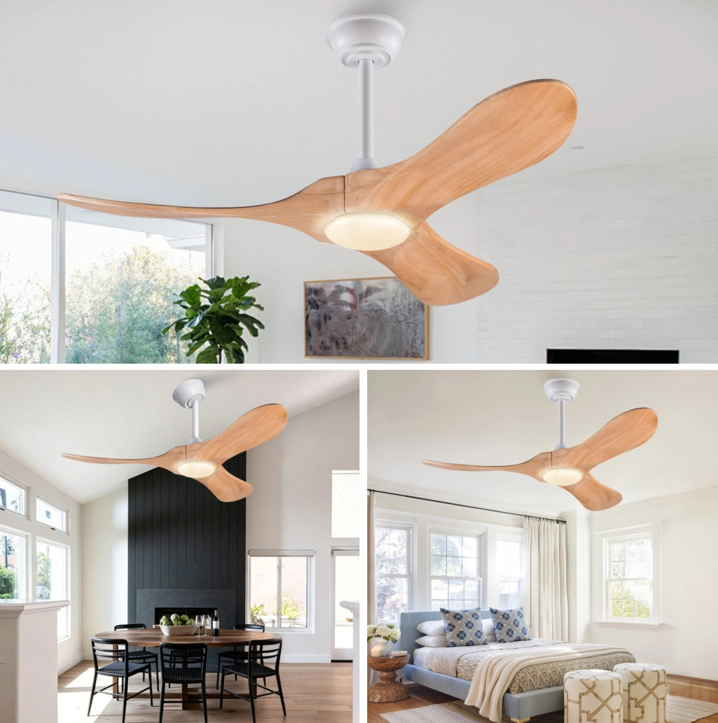 Ventilatore da soffitto con luce LED 42 pollici in legno massello; bianco naturale