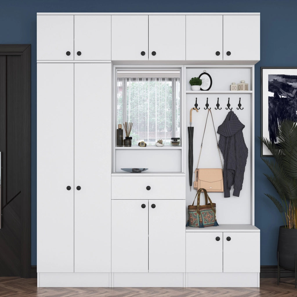 Torpenn, Mobile da Ingresso Specchio Incluso, 180x36x226h cm Bianco