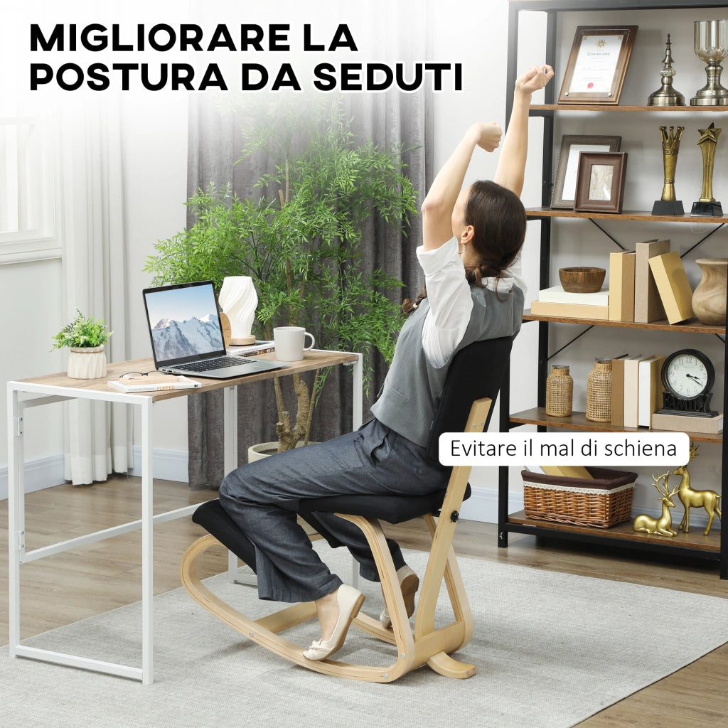 Sedia Ergonomica Inginocchiatoio con Schienale 51x84x93 cm in Legno di Betulla e Cuscini Nero