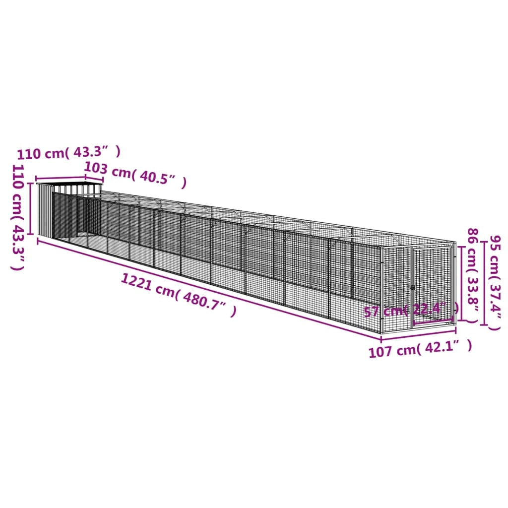 Cuccia per cani con cortile 110 x 1221 x 110 cm antracite 02_0043463