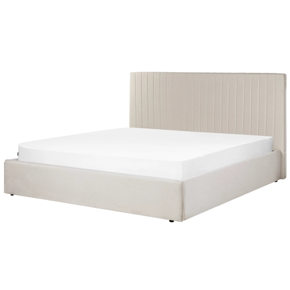 Letto con contenitore in tessuto beige 180 x 200 cm Testata imbottita