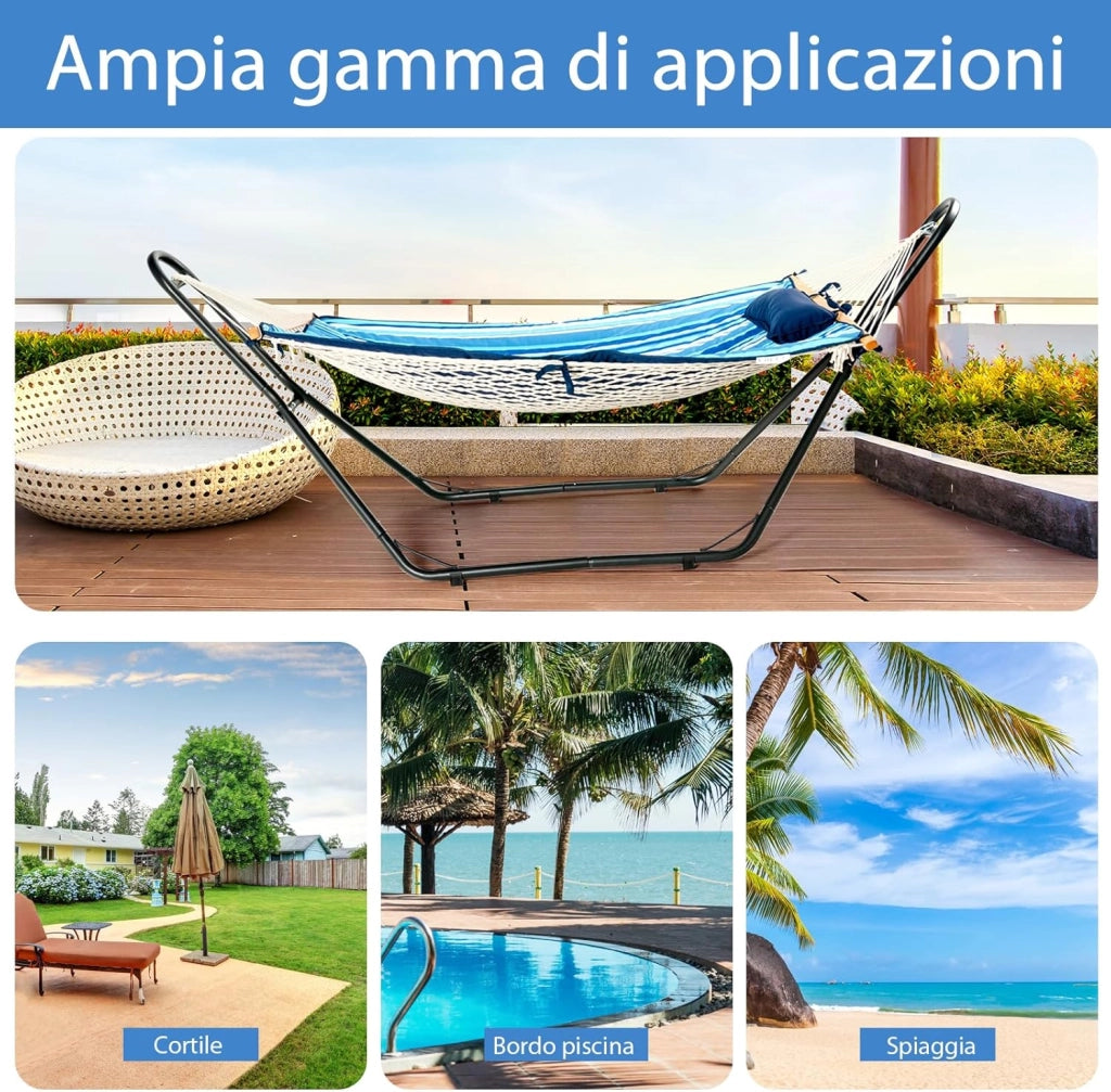 Supporto Universale per Amaca, Regolabile, Portata 200 kg | Telaio per Amaca, Adatto per Amache da 2,75 a 3,6 m di Lunghezza, per Terrazza Esterna Coperta da Giardino, Amaca Non Inclusa