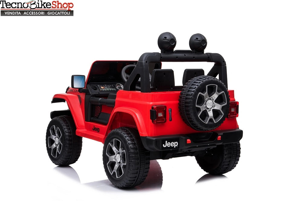 Auto Macchina Elettrica per Bambini JEEP FIAT Wrangler RUBICON 12V 2 Posti  con Mp3 - Sedile in Pelle -Rosso
