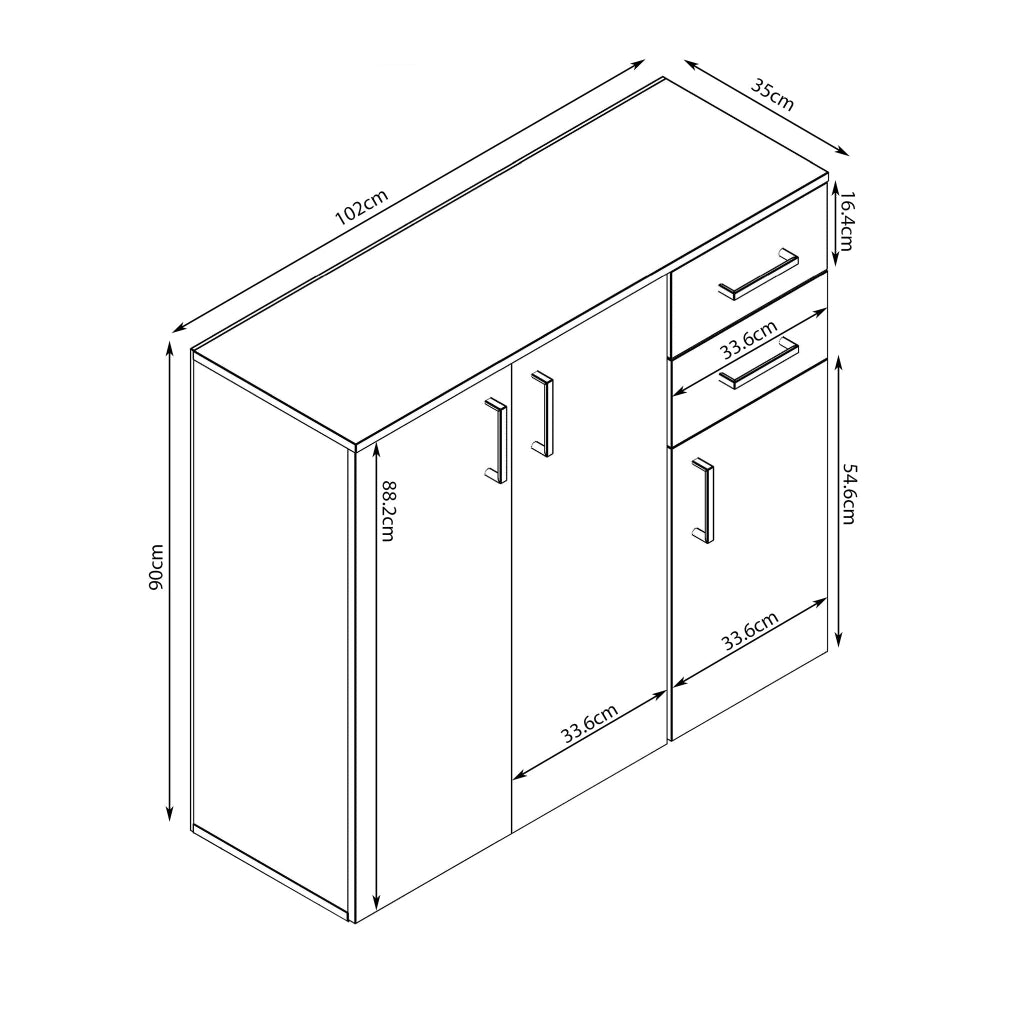 Madia Moderna con 2 cassetti e tre ante in Legno Composito cm 120x35x93 - READ