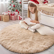 Tappeto Fluffyciclone con Base Antiscivolo e Piatto Riscaldabile per Grande Sala, Camera da Bambini, Camera da Letto - 200 cm Rond, Beige