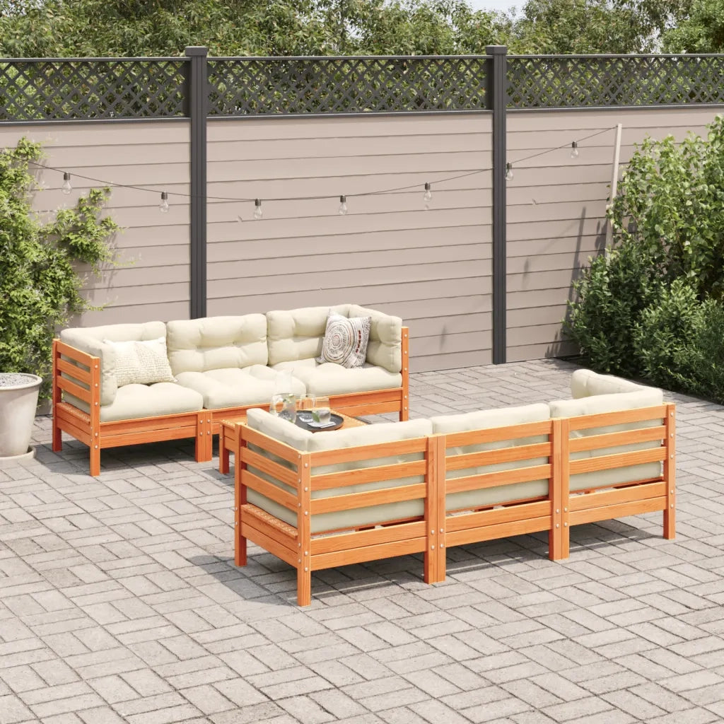 Set Divani Giardino 7 pz con Cuscini Marrone Cera Massello Pino 3299305