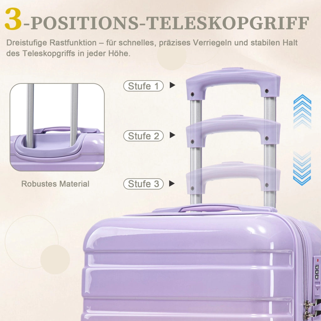 Set composto da due valigette girevoli in PC da 14"/20" con lucchetto a combinazione e trousse per cosmetici da 14" (viola)
