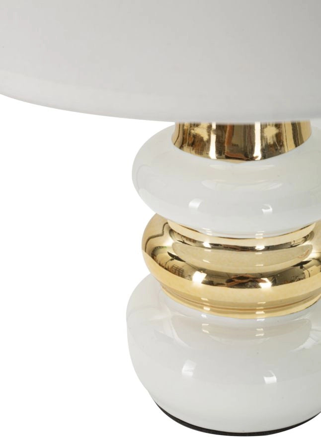 Lampada da Tavolo Liara Ø23x32 cm in Ceramica e Ferro e Tessuto Bianco e Oro
