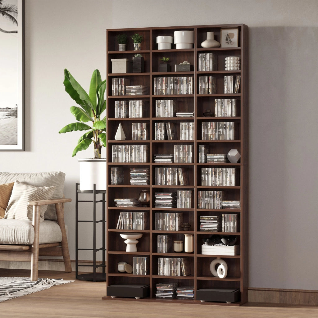 Mobile Porta CD con 36 Scomparti ¨C zephmum ¨C 102x23.5x195 cm, Legno, Marrone