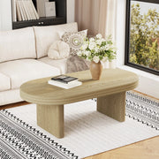 Tavolino da Caff¨¨ Ovale Scanalato ¨C MINIMAL ¨C Legno Naturale, 120x60x41.5 cm