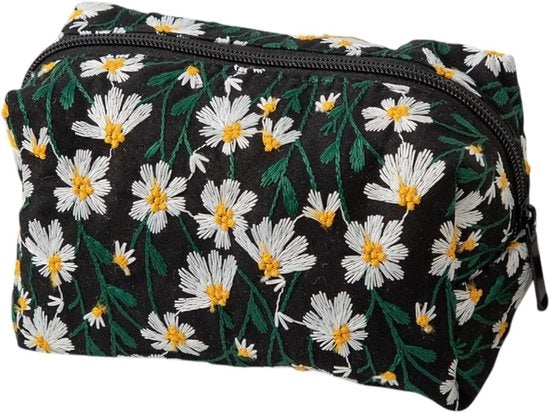 Borse da toeletta per donne - grandi tasche di trucco con chiusura a zip - disegno di fiori