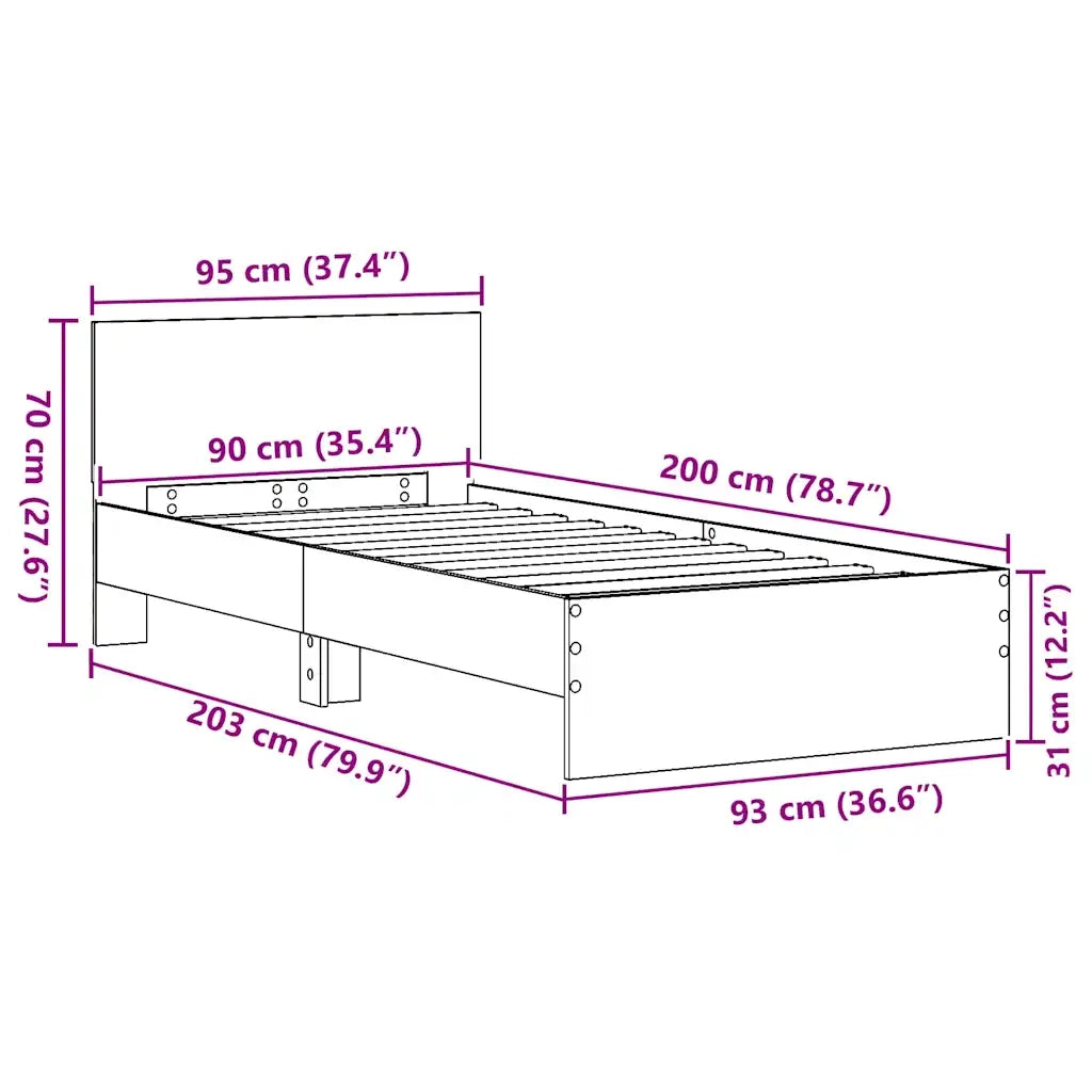 Struttura del letto Rovere Nero 90 x 200 cm Legno multistrato 871656
