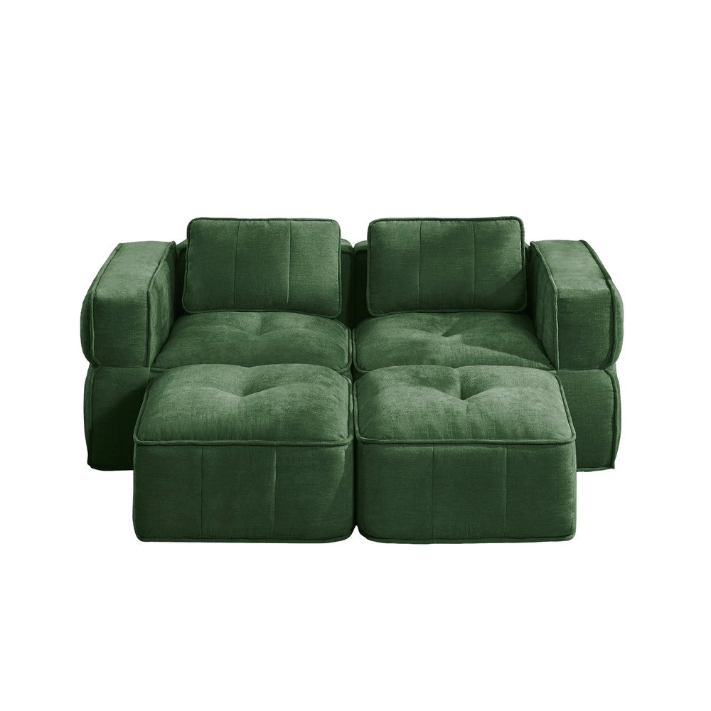 Divano 2 posti con poggiapiedi ¨C Minimal ¨C tessuto verde imbottito morbido