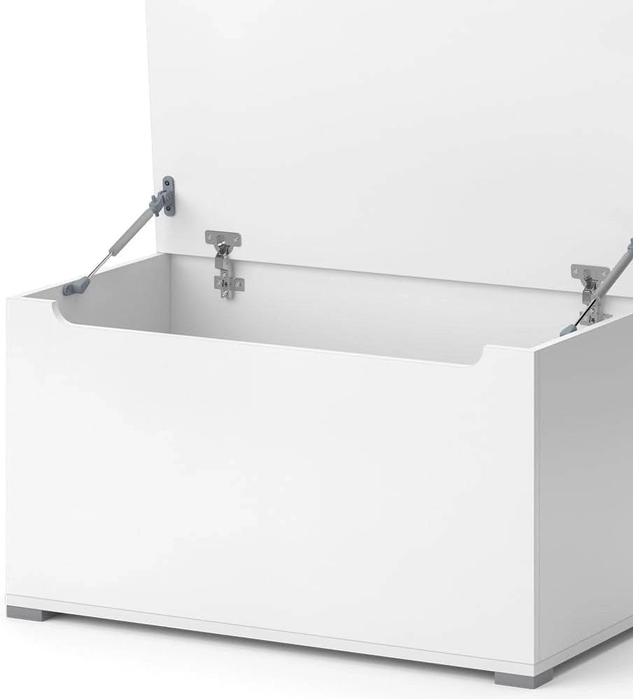 Cassapanca per giocattoli Arno, Bianco, 85 x 63.7 cm con coperchio, utilizzabile come soluzione di conservazione per giocattoli e accessori