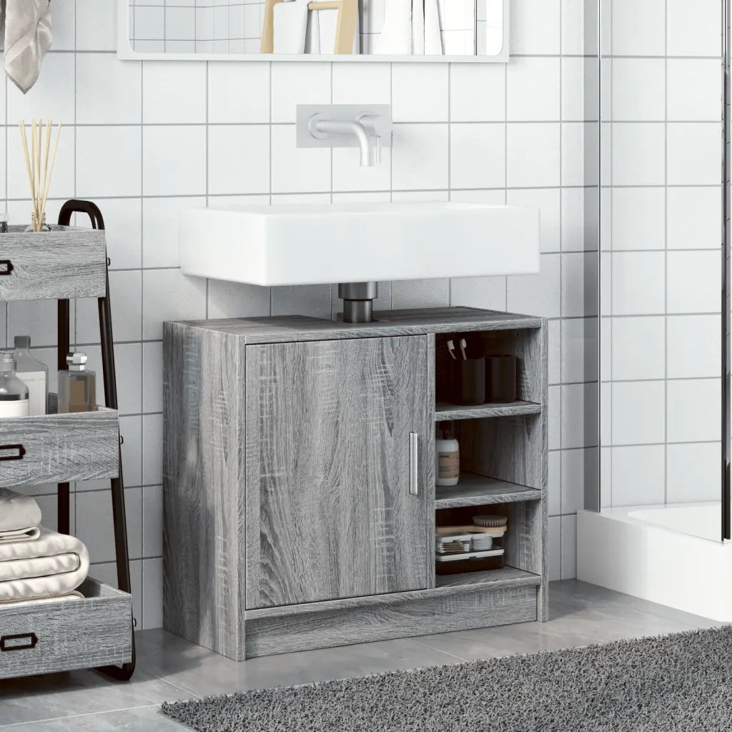 Mobile Lavabo-Armadietto da bagno Grigio Sonoma 63x29x55 cm in Legno Multistrato 609602