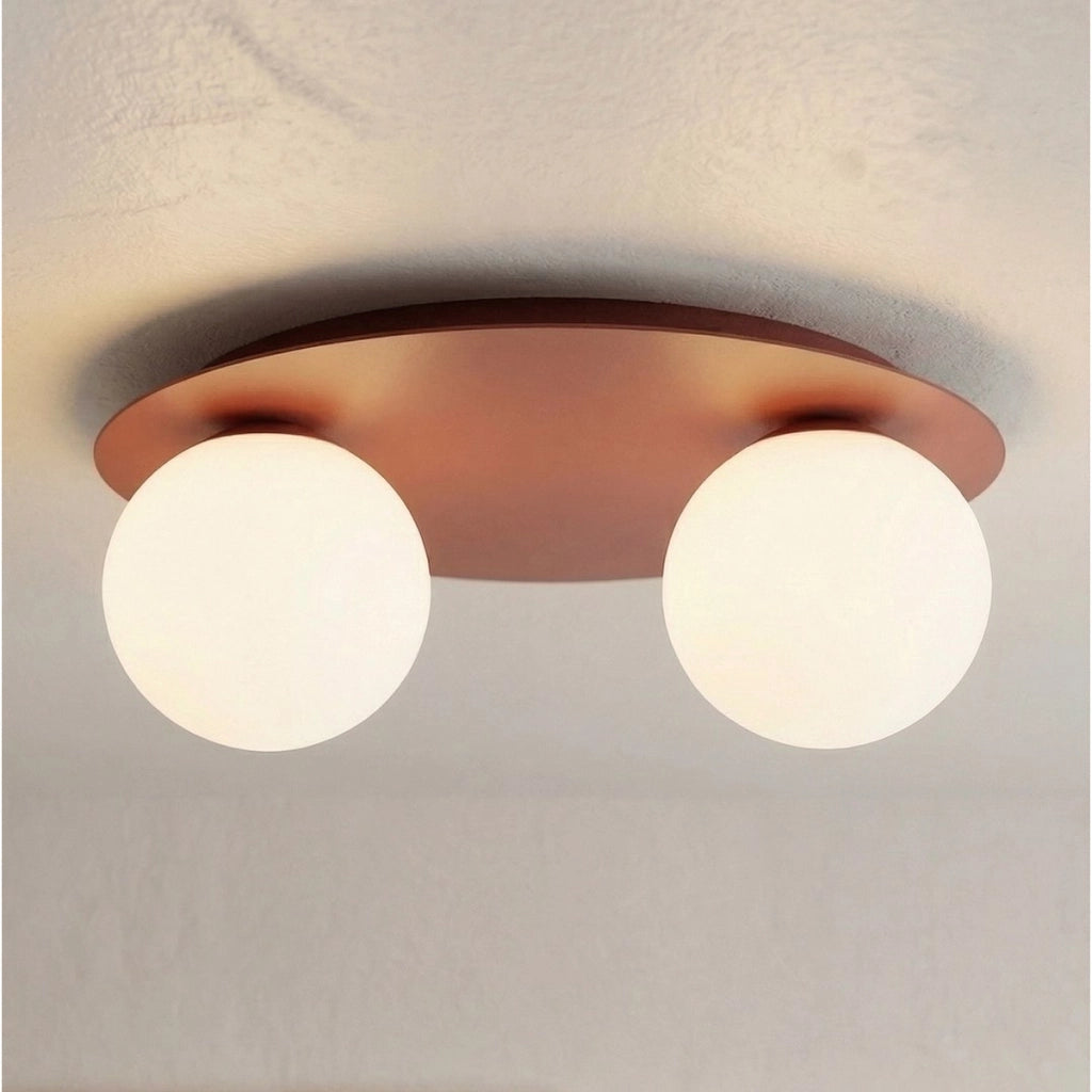 Lampada da soffitto Solar in acciaio bordeaux e vetro opale