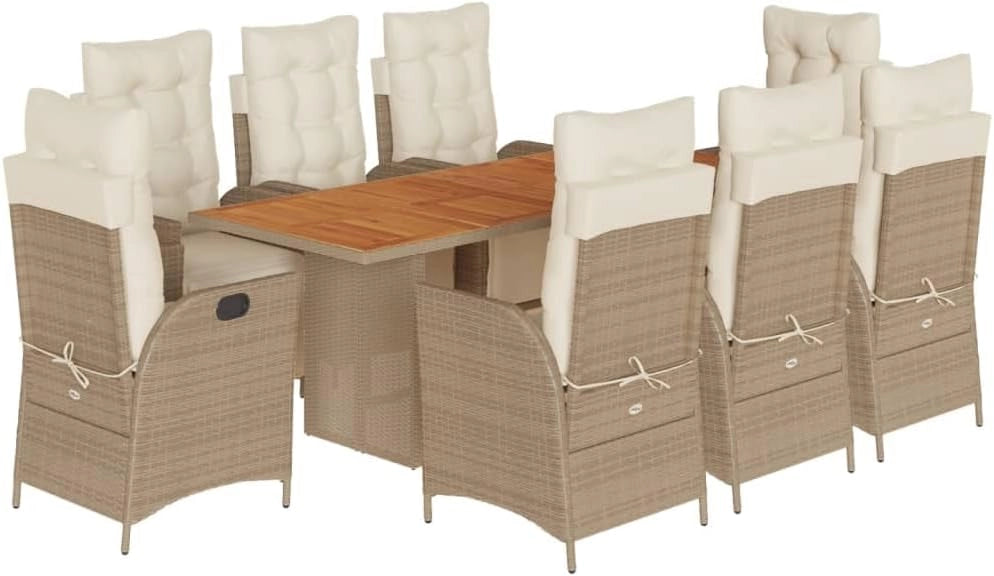 Set da Pranzo da Giardino 9 pz con Cuscini Beige in Polyrattan,Set da Pranzo Esterni,Set Pranzo da Giardino,Set da Pranzo su Patio-3213373