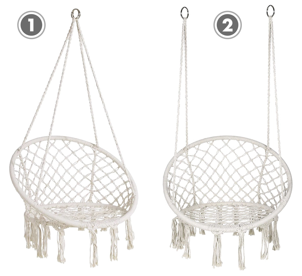 Sedia Sospesa ad Altalena Lavorata a maglia con Corda in Cotone Frange Macrame Naturale