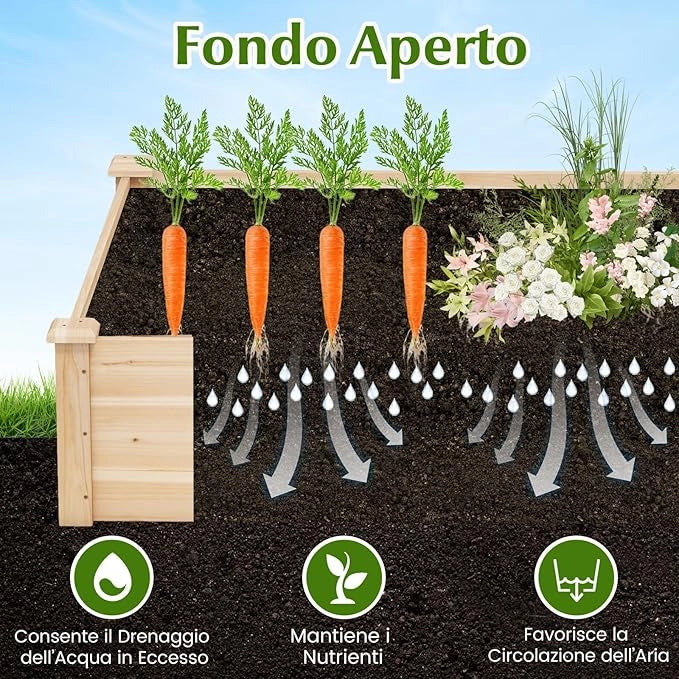 Letto da Giardino Rialzato in Legno per Esterni, Fioriera Quadrata con Base Aperta per Verdure, Frutta e Erbe, Aiuola per Piante da Patio e Giardino, 102 x 102 x 30 cm