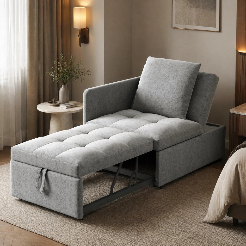 Divano letto 3 in 1 multifunzionale in tessuto effetto lino, schienale regolabile 5 posizioni, colore grigio
