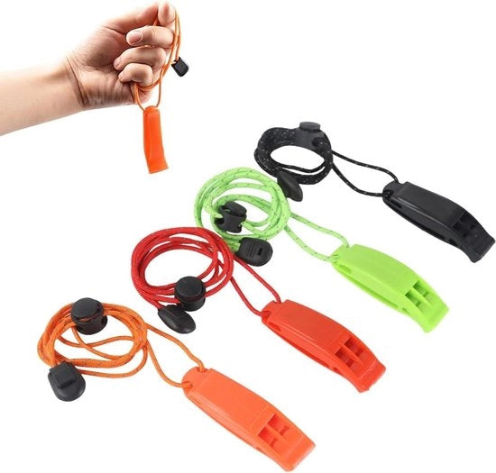 4 pezzi di flauto di soccorso super luminosi con cinturino - flauto di soccorso in plastica per esterni - Alerta di sicurezza - cinturino con riflettori.