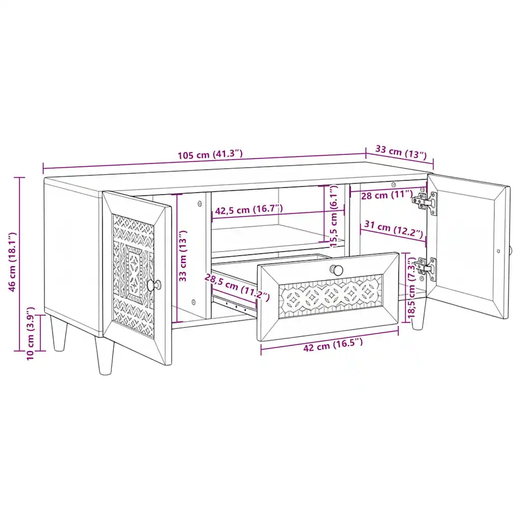 vidaXL Mobile TV Bianco 105 x 33 x 46 cm legno massello di mango
