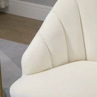 Poltrona in Velluto Imbottita con Schienale a Conchiglia e Gambe in Acciaio per Camera e Salotto, 63x65x84cm, Crema