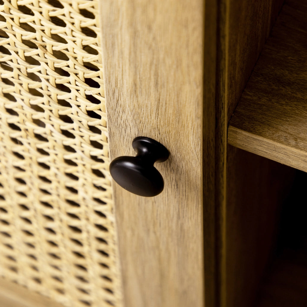 Credenza con cassetti e anta in rattan effetto legno ¨C zephmum ¨C 80x39x70 cm