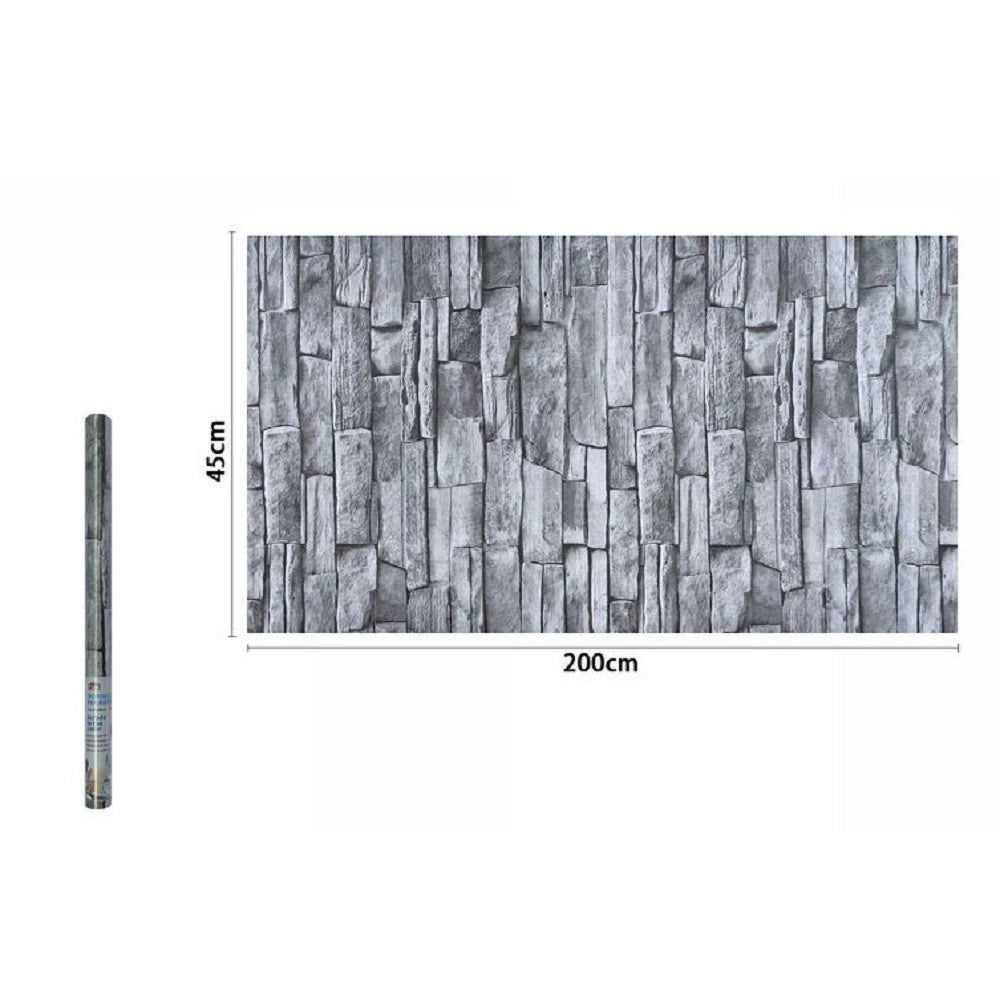 Trade Shop - Rotolo Pellicola Adesiva In Pvc Effetto Mattoni Pietre Grigi 45cmx2mt Casa 71282 -