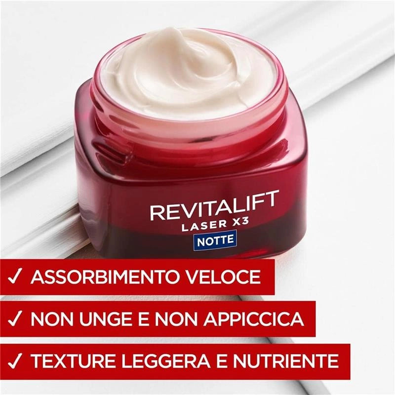 L'ORÉAL PARIS MASCHERA ANTI-ETÀ NOTTE DERMO EXPERTISE SOIN REVITALIFT LASER X3 CREMA-CON ACIDO IALURONICO, 50 ML
