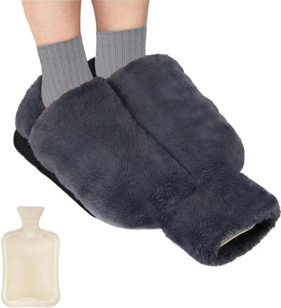 Voetwarmer senza elettricità, 2L voetwarmer extra grande, vasca di calore per piedi, 2-in-1 flacone di calore per piedi, voetwarmer morbido e caldo per uomini/donne/adulti, grigio - 39 x 35 cm