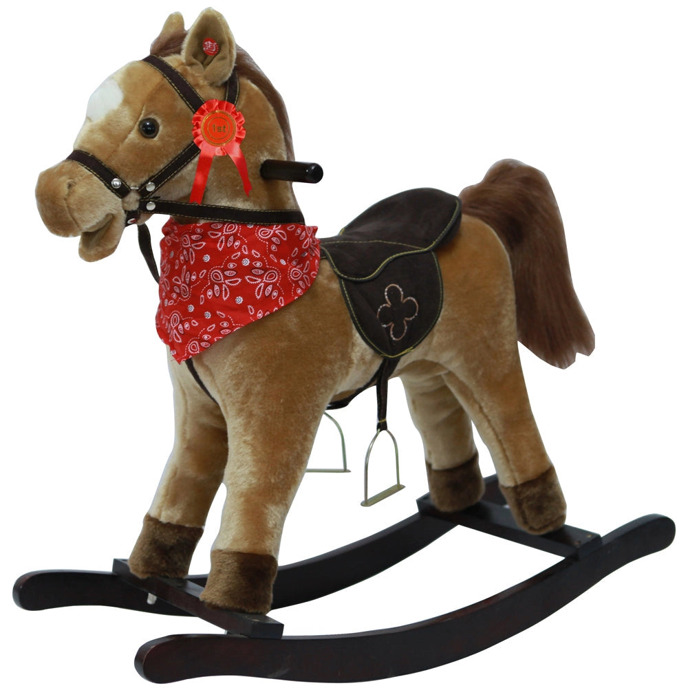 Cavallo a Dondolo per Bambini in Peluche con Suoni Marrone Chiaro