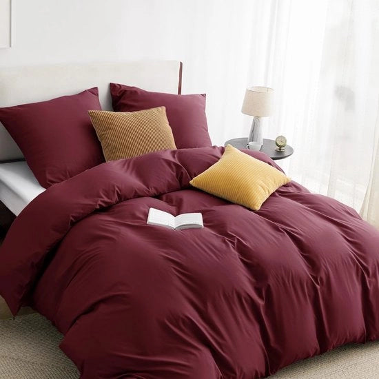 Set di coperte da letto, 135 x 200 tappeto da letto rosso vino - set di coperte da letto 135 x 200 cm con 80 x 80 cm cuscino, set di coperte da letto microfibra per letto singolo con chiusura a zip
