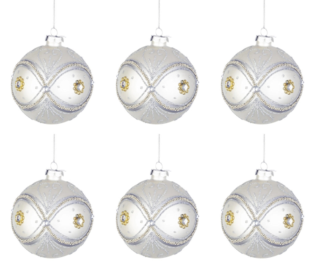 Palline di Natale in Vetro Argento Perline Eleganti Addobbi Albero Decorazioni Diametro: 80 mm