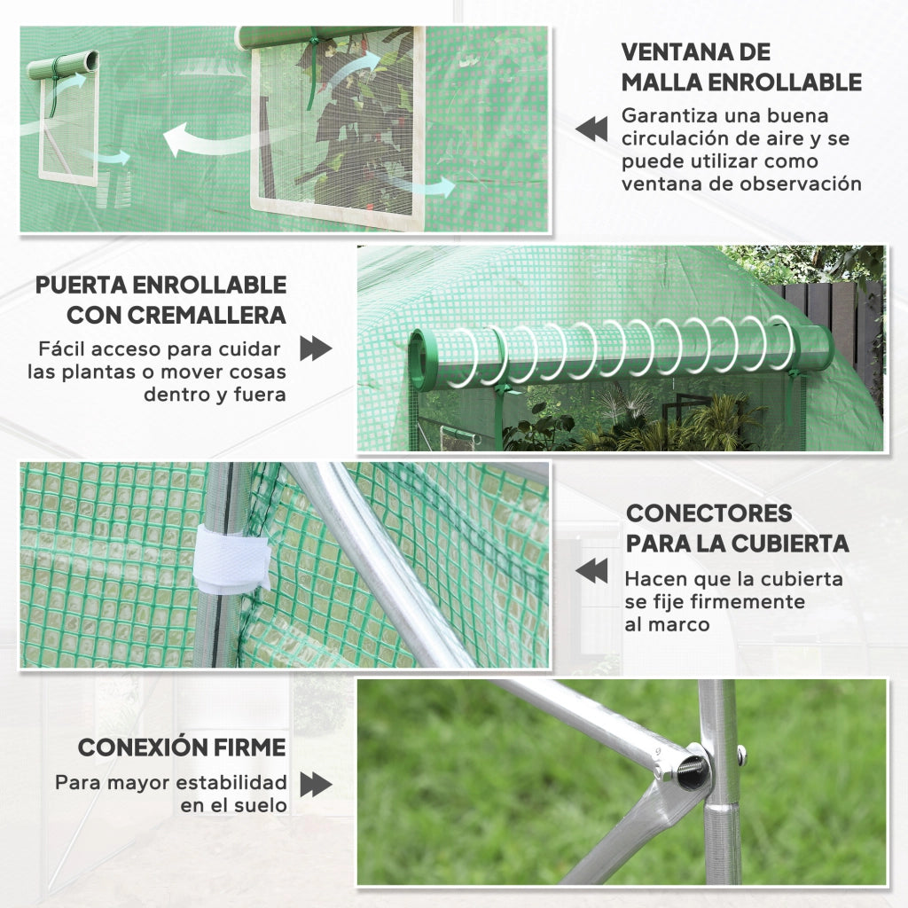 Serra da Giardino Tunnel 4x2x2m ¨C Xylo ¨C 6 Finestre e Porta Arrotolabile Verde