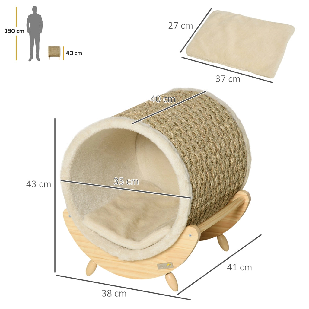 Tiragraffi per gatti con grotta, cuscino e area graffio integrata, design rialzato in legno khaki per interni