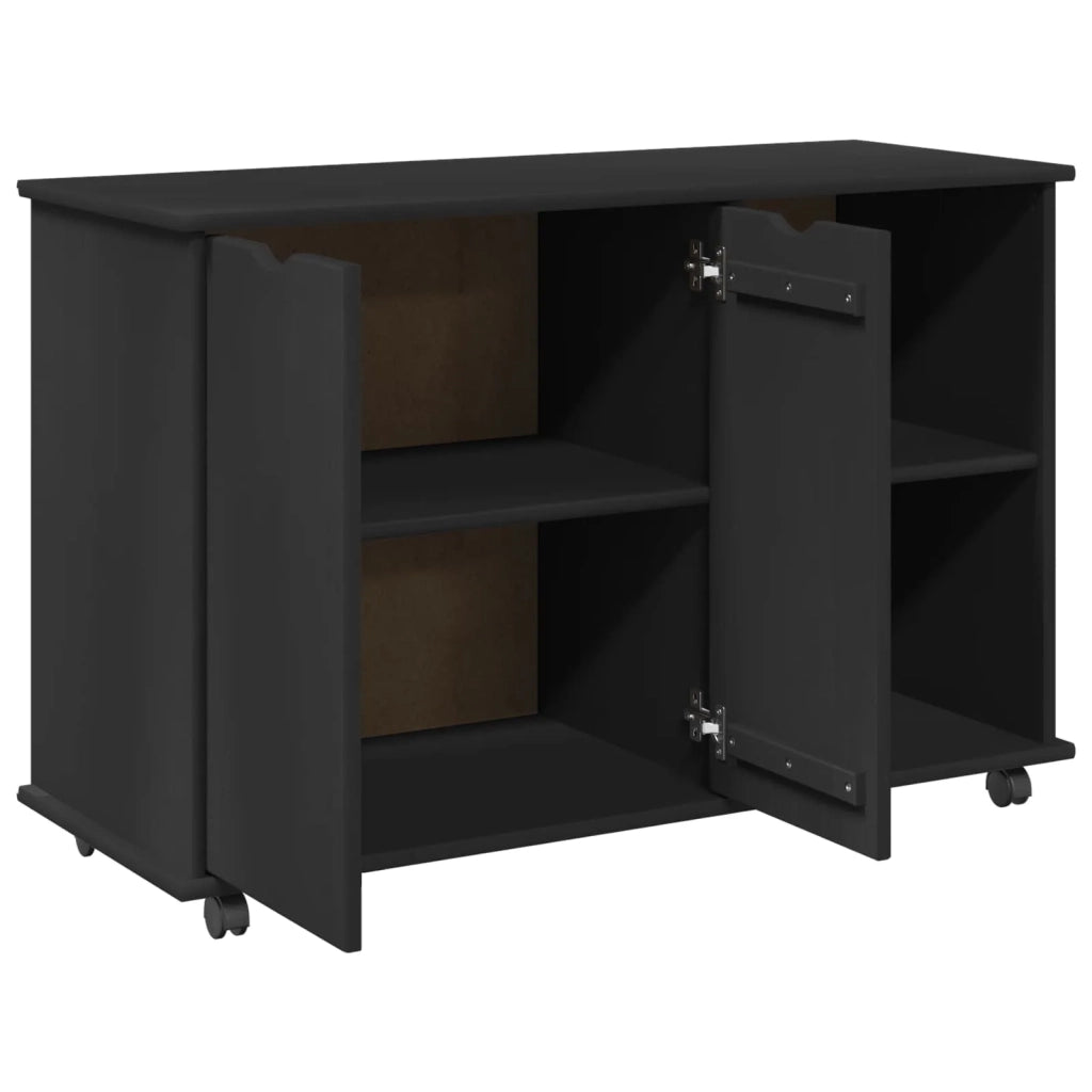 Mobile con Ruote Nero 100 x 39 x 65,5 cm Legno di Pino Massello 42028387