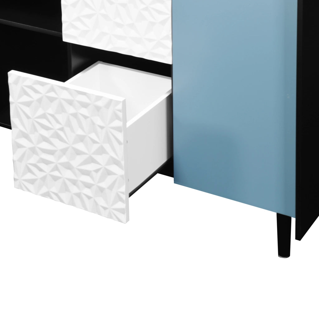 Credenza 120x40x80 cm con 2 cassetti e vano chiuso; MDF nero e blu