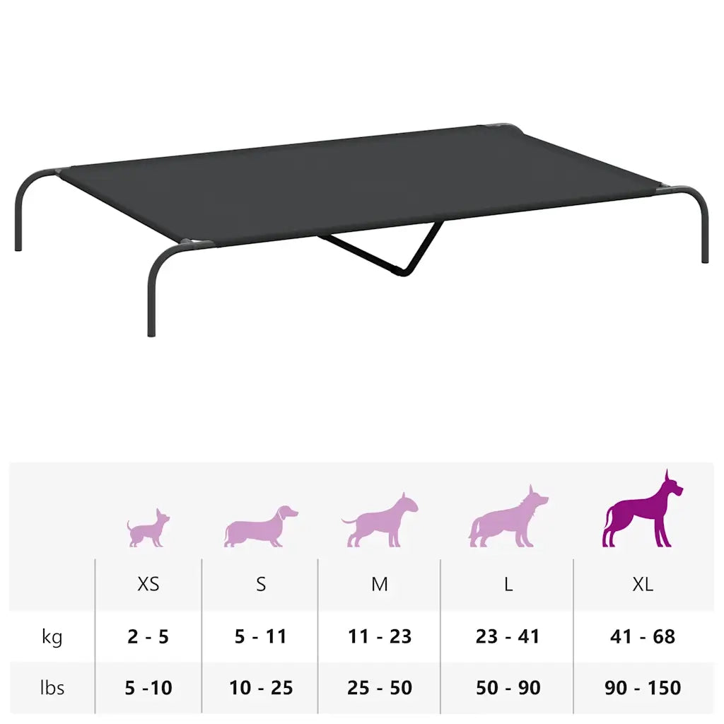 Cuccia per Cani Rialzata Nera 150x90x20cm Tela Oxford e Acciaio 42000841