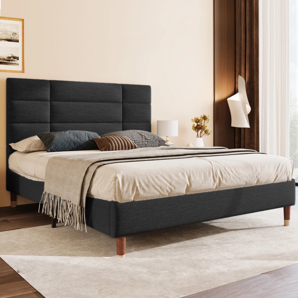 OKWISH Letto Imbottito 140×200 cm, Letto Matrimoniale con Testiera Imbottita, Spazio Sottoletto, senza Materasso, Nero