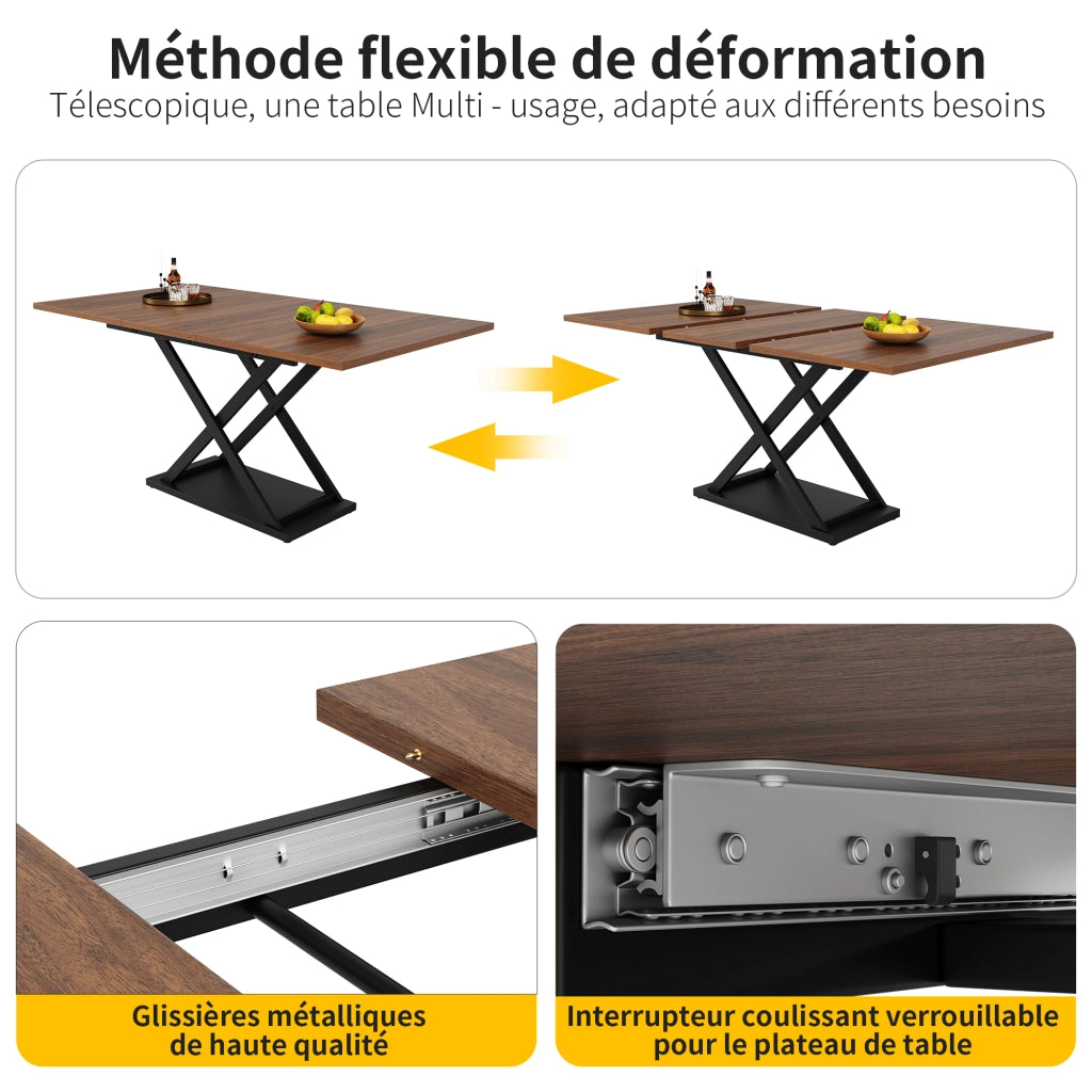 Tavolo da pranzo allungabile con gambe incrociate in metallo, per cucina e soggiorno, noce, 120 × 80 × 75 cm