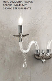 APPLIQUE LIVIA 1 LUCI FUME'- TRASPARENTE E CROMO ATTACCO E14 L.12CM