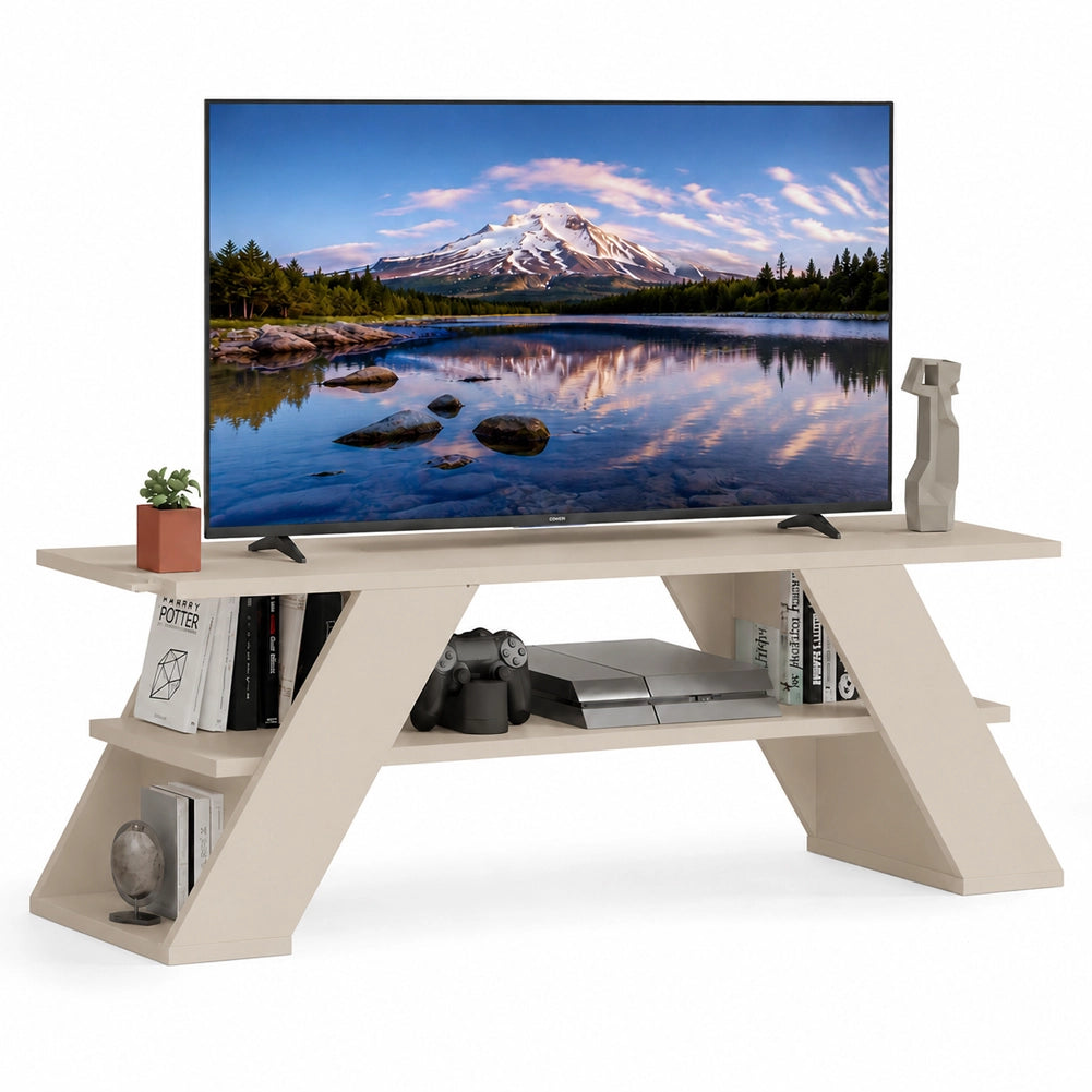 Mobile Porta Tv Moderno per Soggiorno Sabbia in Legno Resistente 120x33.5x40cm