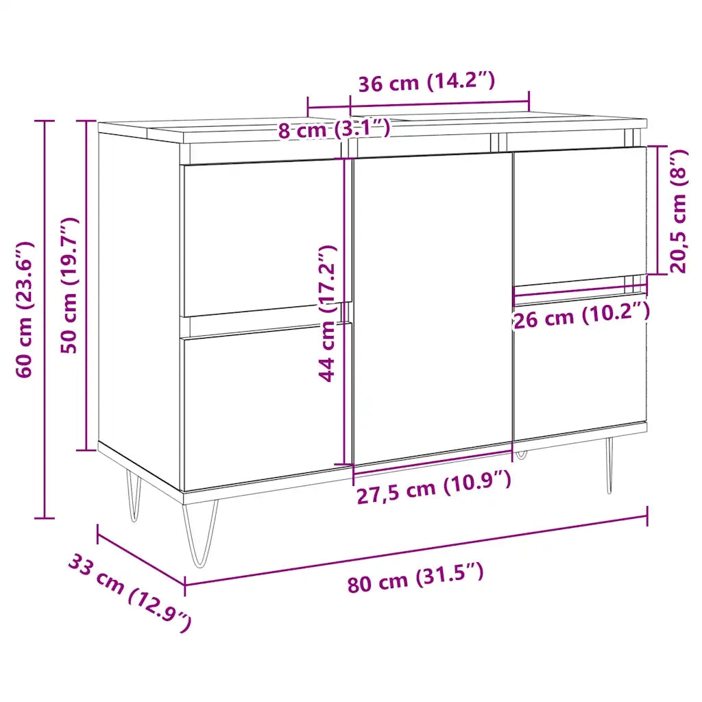 Mobile da Bagno Rovere Sonoma 80x33x60 cm in Legno Multistrato 849683