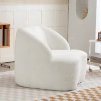 Poltrona moderna con imbottitura in pile, poltrona accogliente per salotto, camera da letto, home office, Bianco crema