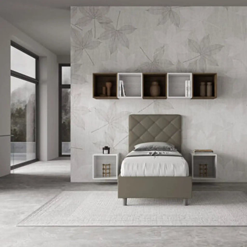Letto singolo senza rete imbottito 90x200 similpelle cappuccino Priya